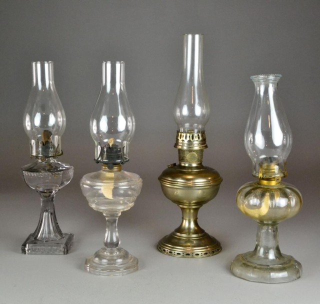 (4) Oil Hurricane Lamps Glass and MetalTo