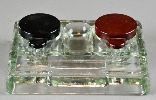 Glass and Bakelite Pen Holder & InkwellPressed