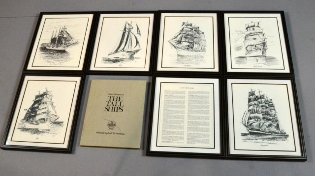  8 Black White Prints Of Ships 1722ed