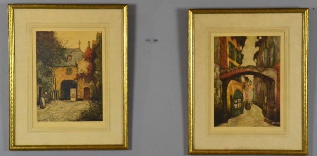 A PAIR OF FRENCH STREET SCENE PRINTSRichly