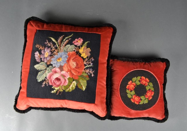  2 Antique Needlepoint PillowsIncludes 172319