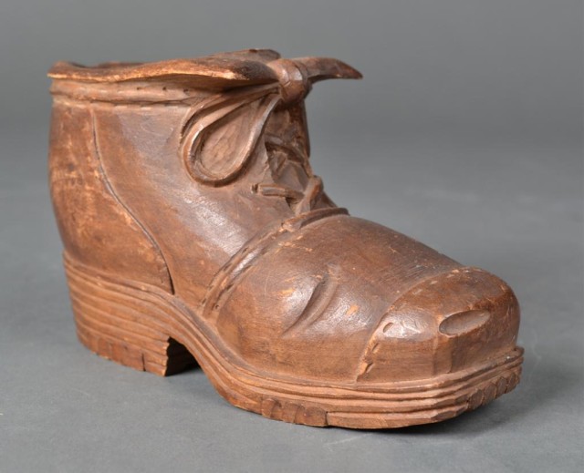 A Fine American Carved Folk Art ShoeFinely