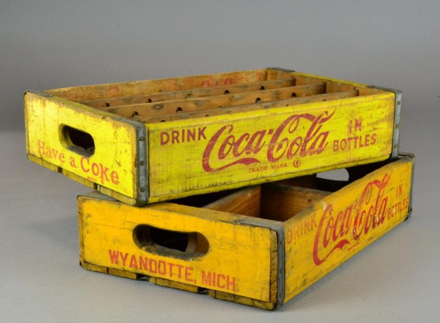 (2) Coca Cola Wooden Metal Bottle CarriersBoth
