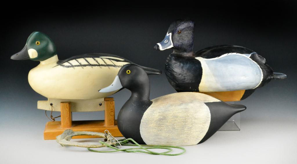 (3) Wooden Duck Decoys - SignedPolychrome