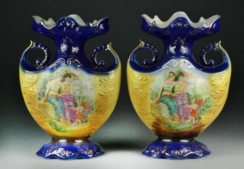Pair of Victoriaware Ironstone VasesDepicting