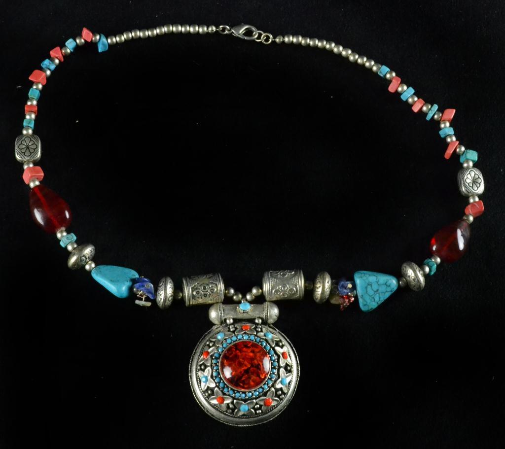 Faux Coral Turquoise NecklaceSouthwestern 17247d