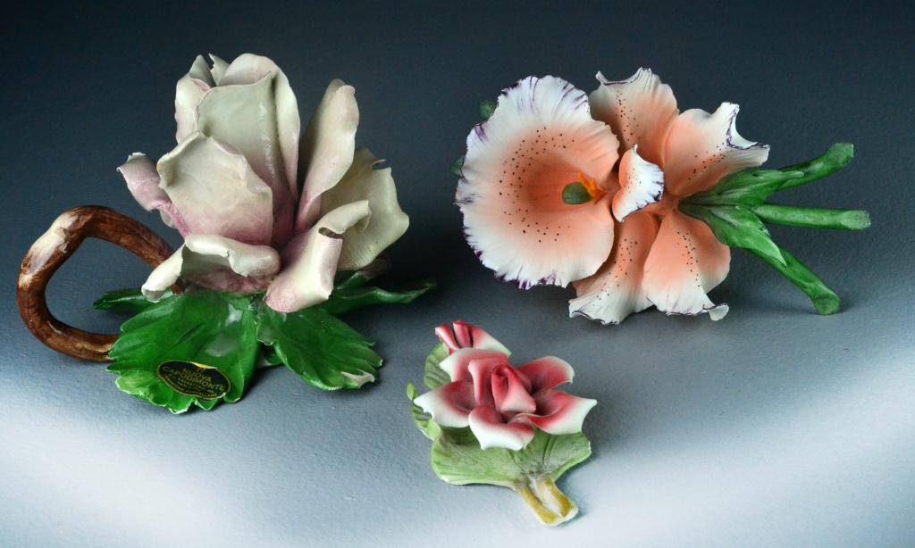(3) Capodimonte Porcelain FlowersTo
