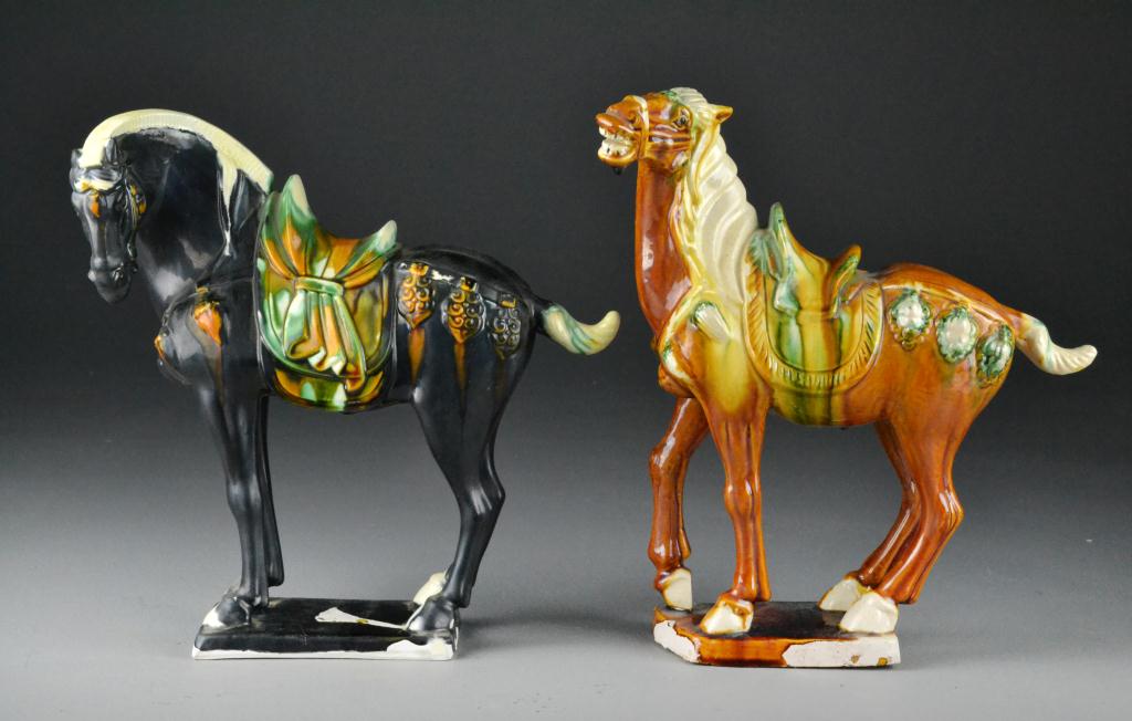  2 Chinese Tang Pottery Horses 1724dc