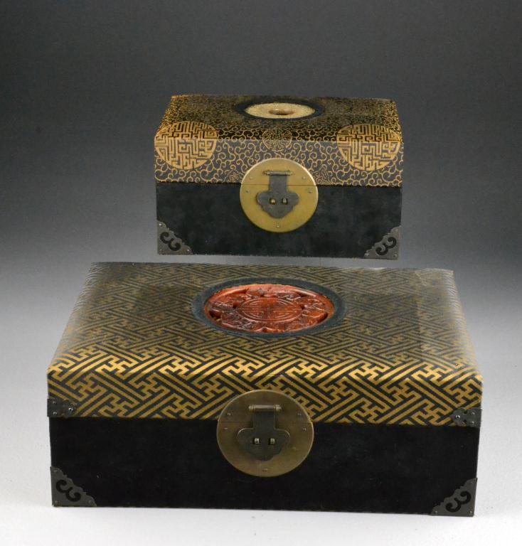  2 Asian Hardstone Jewelry BoxesBrocade 1724f1