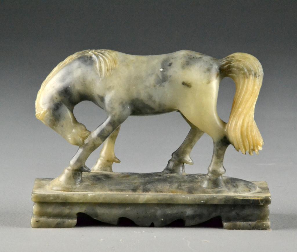 Chinese Qing Carved Soapstone HorseDepicting