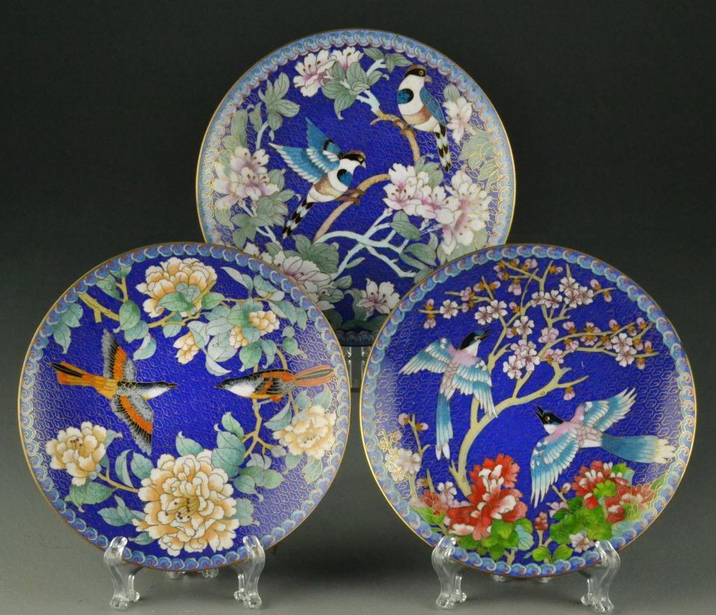 (3) Chinese Cloisonne Footed PlatesEach