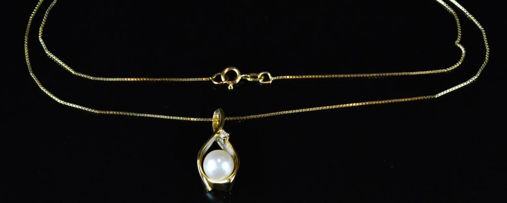 14K Gold Pearl Diamond Pendant 172553