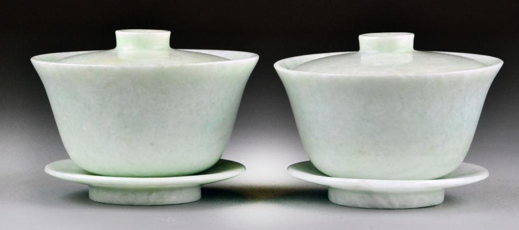Pr Chinese Jadeite Covered Cups 17259a