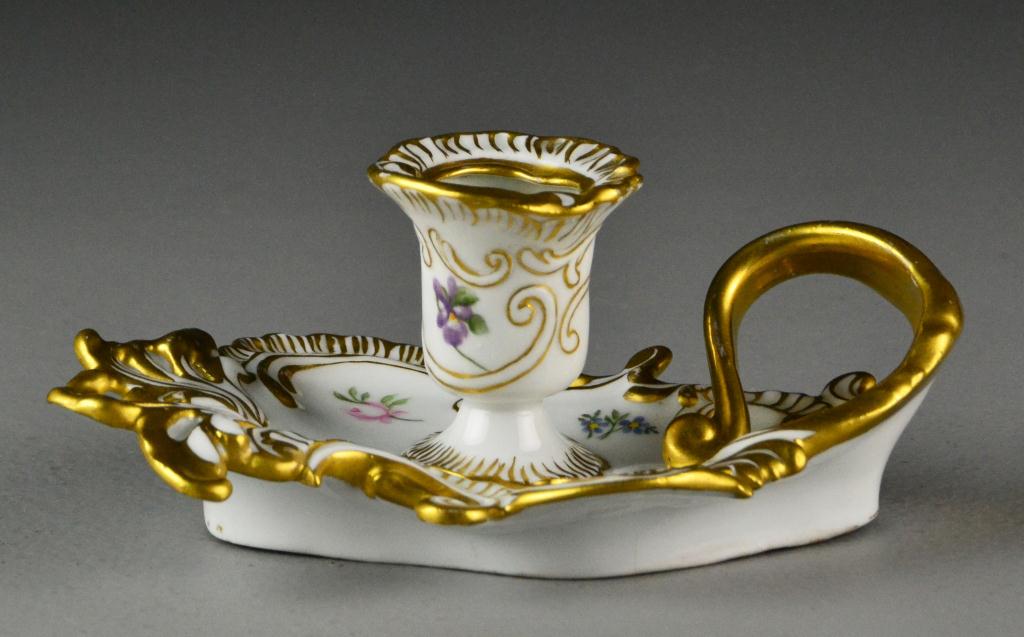 Dresden Porcelain Gilt ChamberstickReticulated 17259f