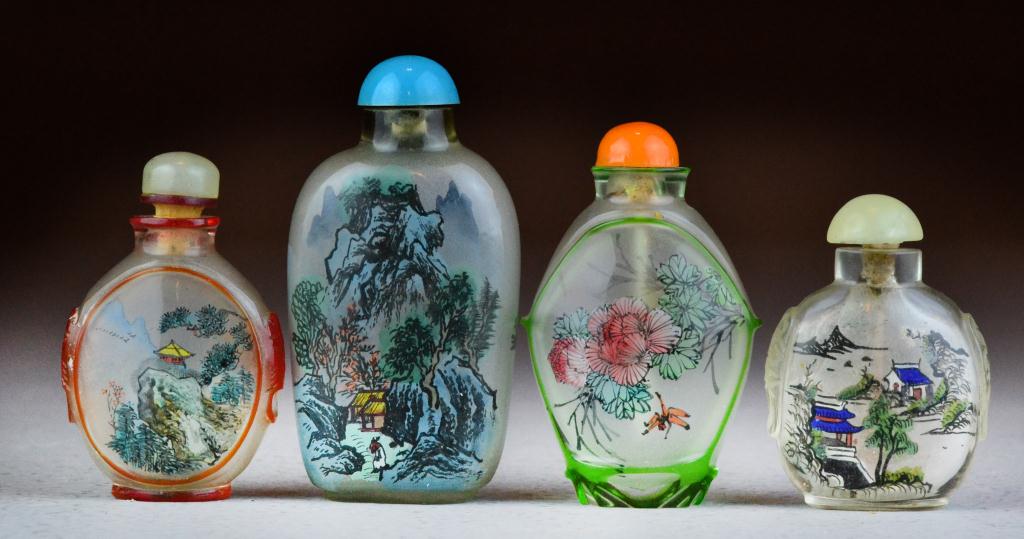  4 Chinese Inside Painted Glass 1725ec