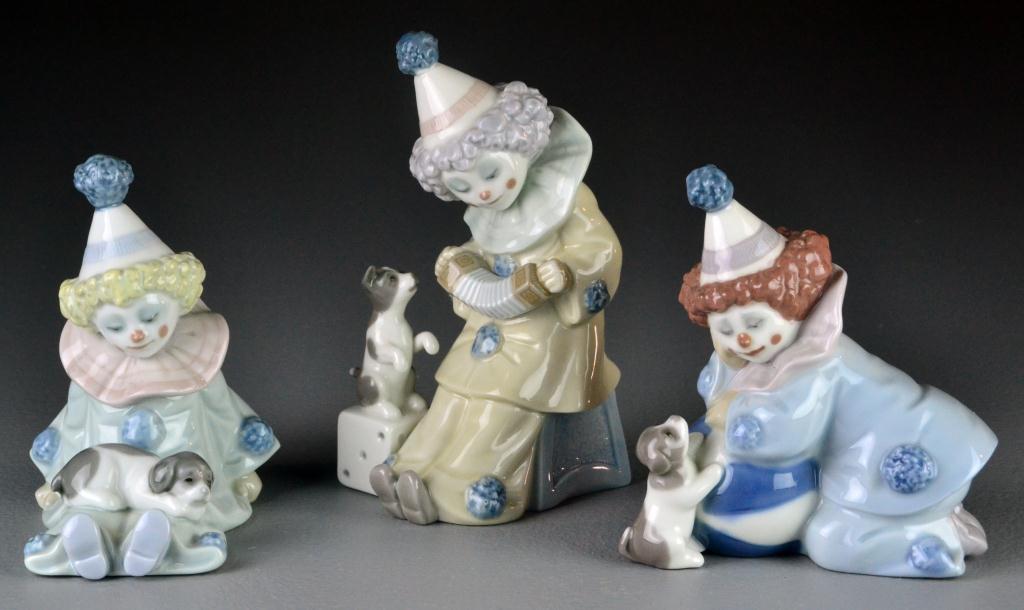  3 Lladro Porcelain Clown FigurinesTo 17260a