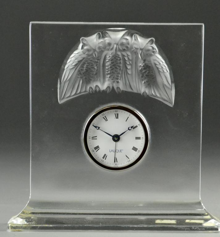 Lalique Crystal Owl ClockEtched 17263b
