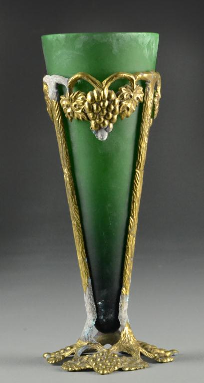Art Glass Vase with Gilt Metal StandFrosted