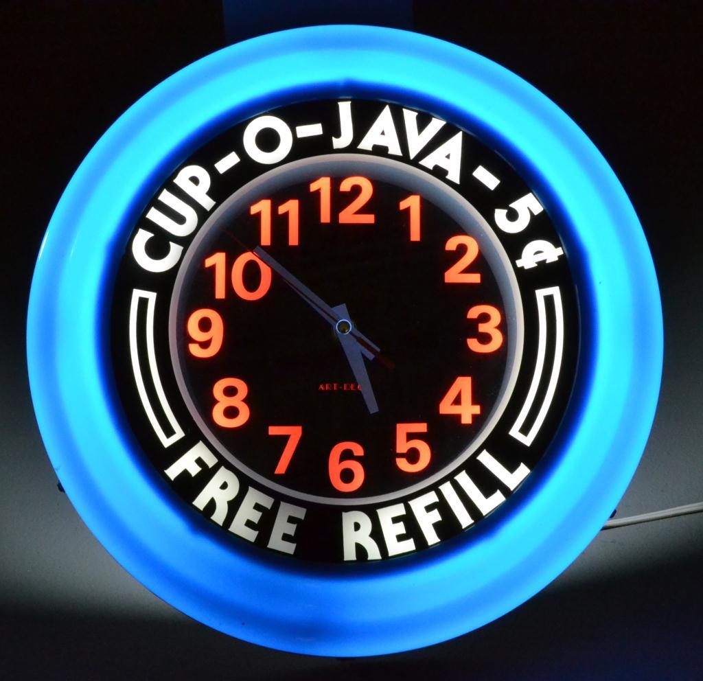 Neon Coffee Advertisement ClockCobalt