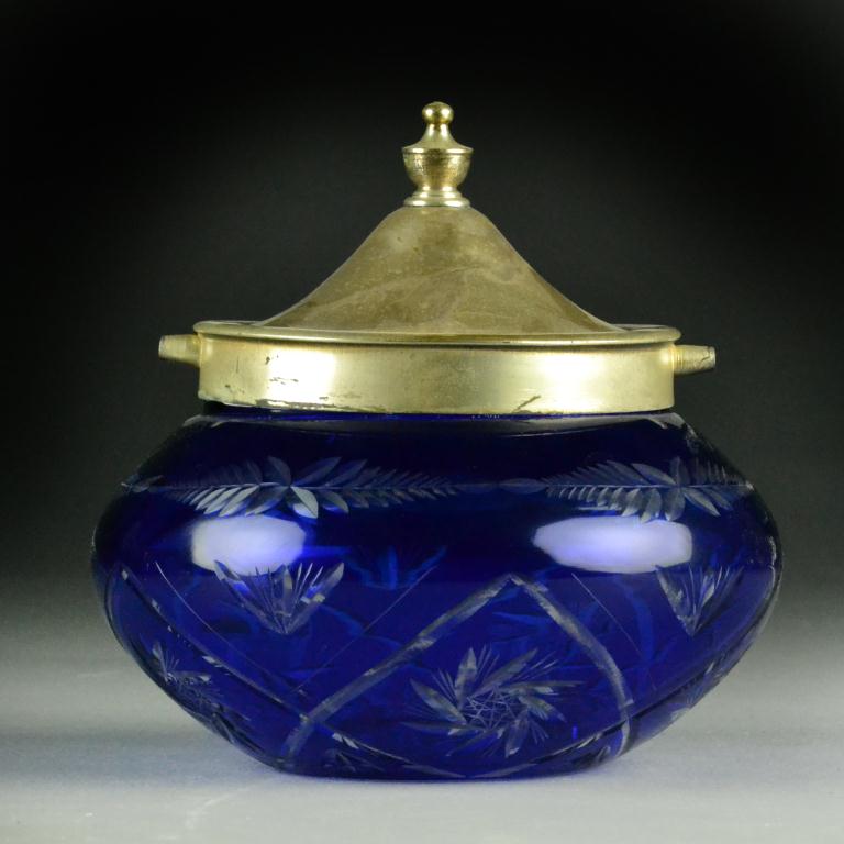 Cobalt Cut Glass Biscuit JarBulbous 1726ef