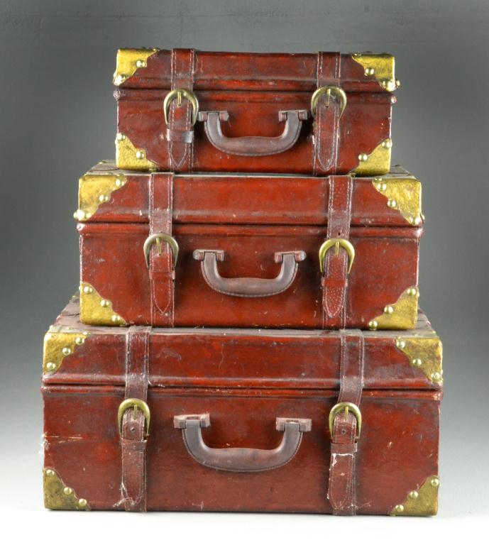 (3) Brass & Leather Graduated LuggageSet