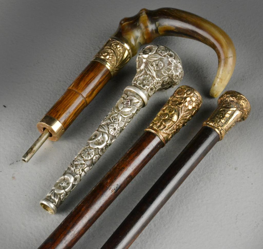 (4) Sterling & Gold Plated Cane HandlesTo