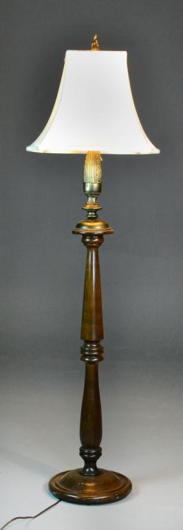 Standing Lamp and Silk ShadeTurned wooden