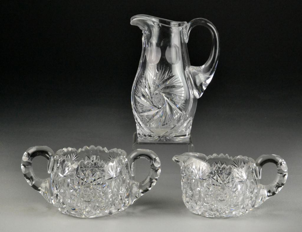 (3) Cut Crystal Pitcher Cream & SugarbowlTo