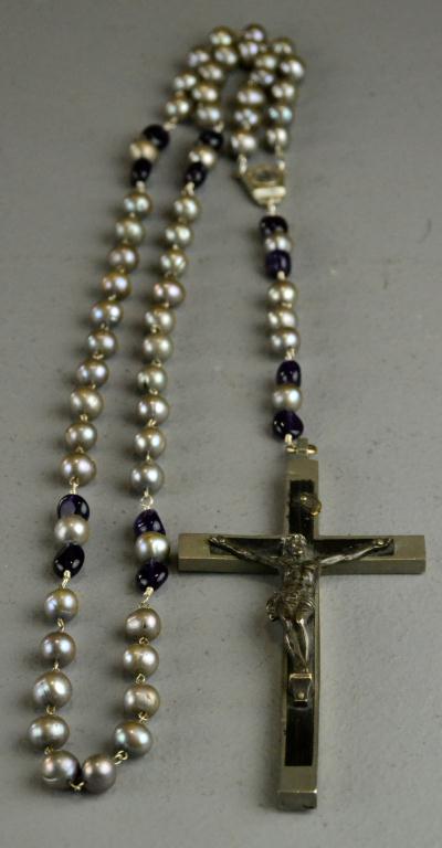 Rosary Beads of Pearl and AmethystEbony 1727fc