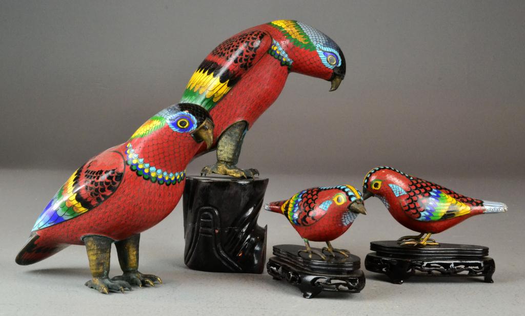 (4) Chinese Cloisonne BirdsBoth