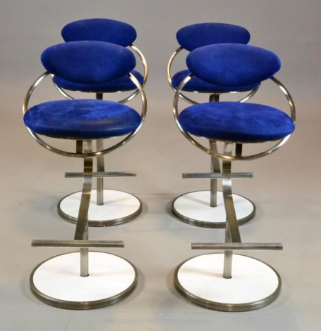 (4) Midcentury Cobalt Suede & Chrome