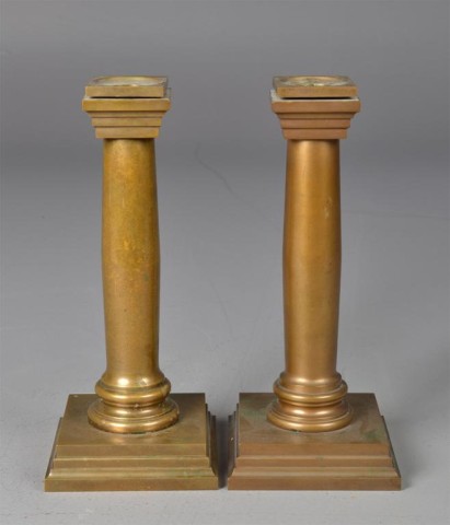 Pr. Of Antique Square Base CandlesticksGraduated