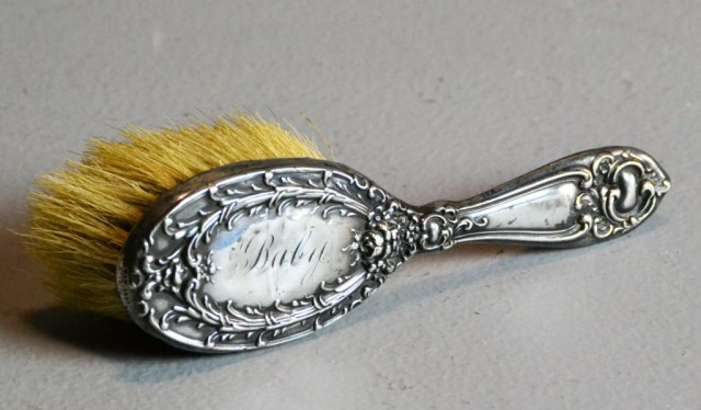 A Childs Sterling And Horsehair BrushDecorated