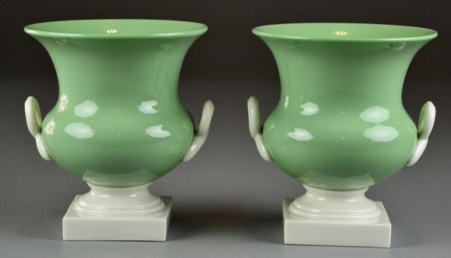 Pr. Lenox Porcelain UrnsSage green porcelain