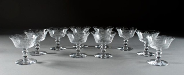 (10) Heisey Orchid Crystal Sherbet GlassesLow