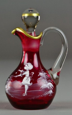 Mary Gregory Cranberry Glass CruetEnameled 1728f5