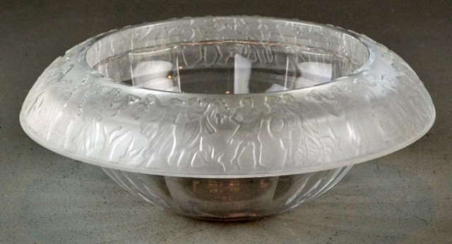 Lalique-Style Etched Glass BowlLeaded