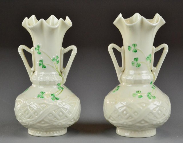 Pr. Belleek Porcelain VasesEach with