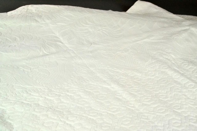 A White Cotton Danask CoverletWith scrolled