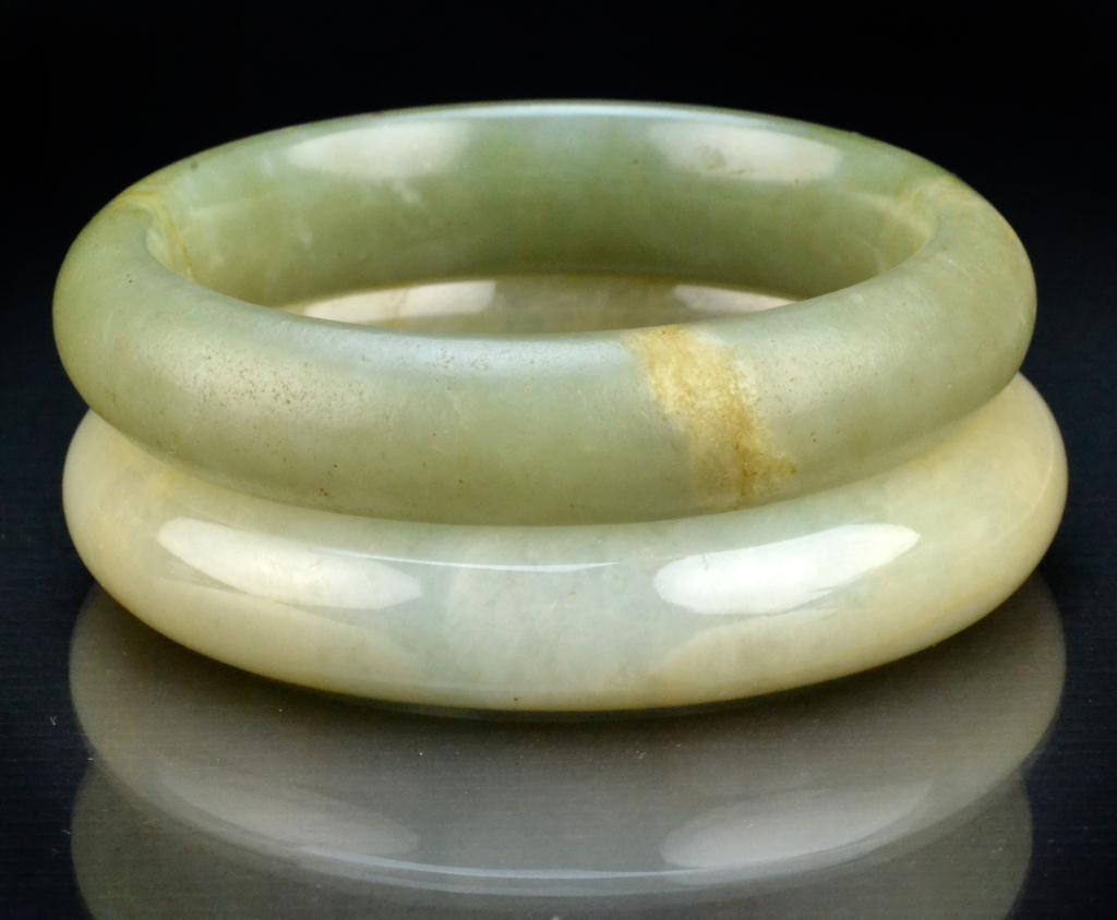  2 Chinese Qing Jade Bangle BraceletsFinely 1729be