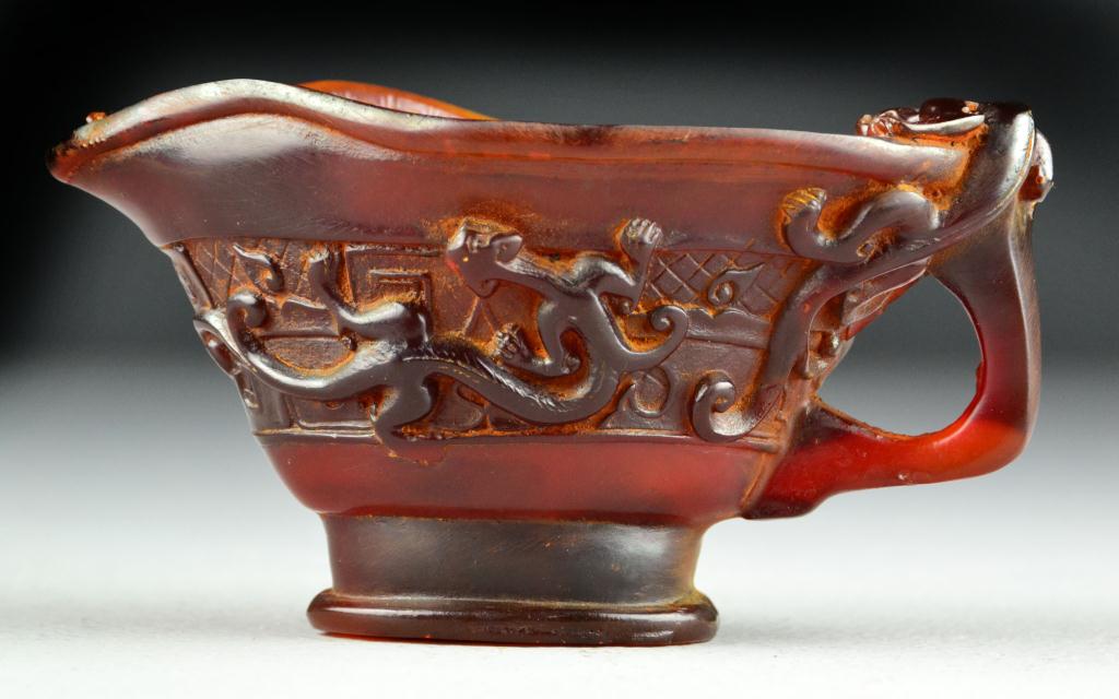 Chinese Carved Horn Libation CupFinely 1729eb