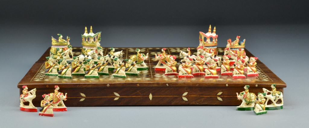 Indian Ivory Polychrome Painted Chess