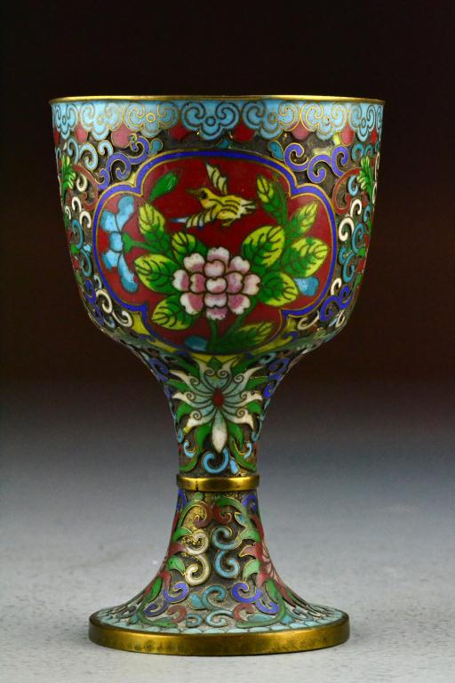Chinese Qing Cloisonn Footed CupFinely 1729f0