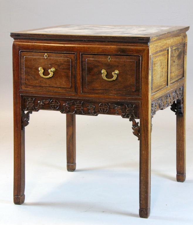 Chinese Qing Rosewood And Marble 1729f7