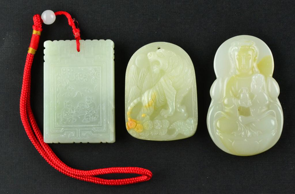  3 Chinese Carved Jade PlaquesFinely 172a43