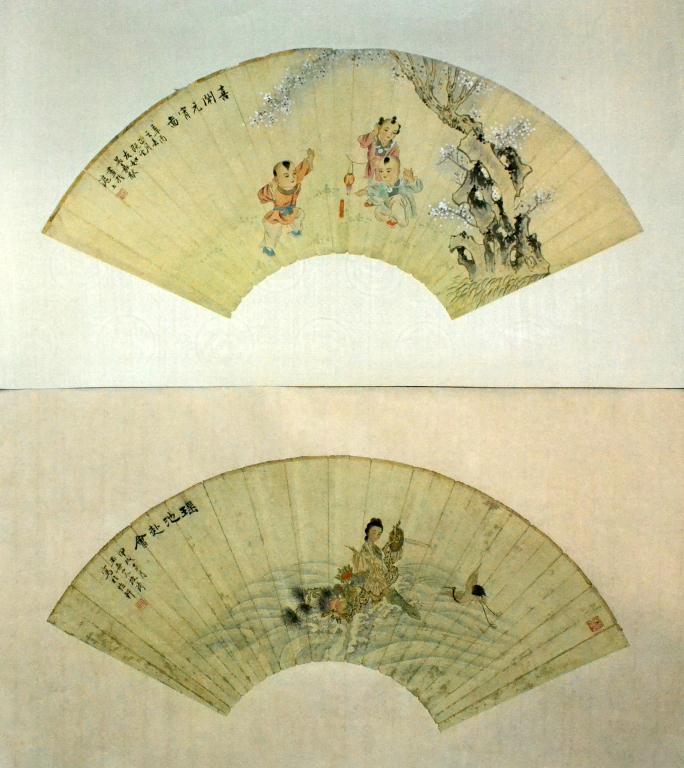  2 Chinese Watercolor Fan PaintingsOne 172a67