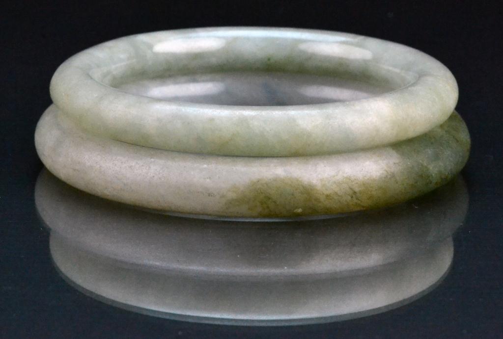 (2) Chinese Qing Jade Bangle BraceletsFinely