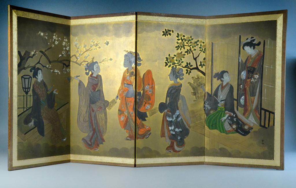 Japanese Four Panel Hand Painted