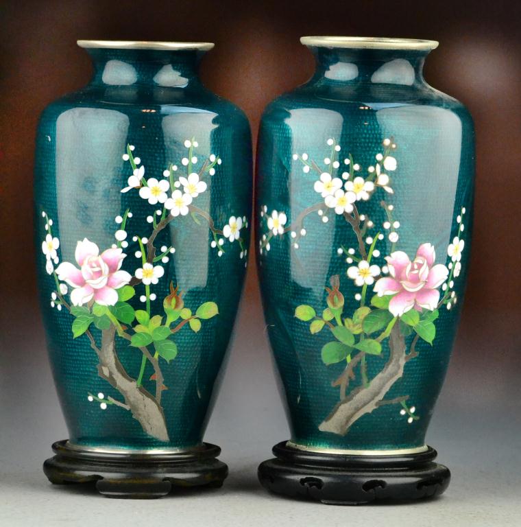 Pr. Japanese Cloisonn Vases On StandsThe