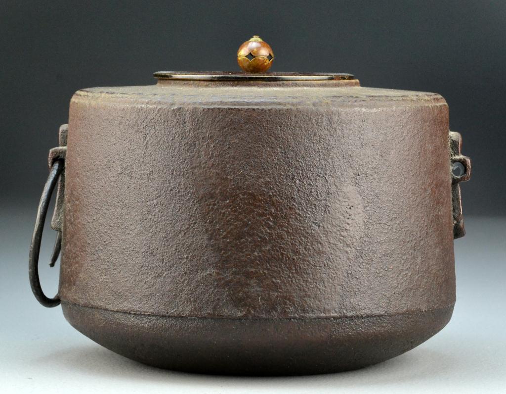 Japanese Iron Pot With Bronze Lid-Meiji